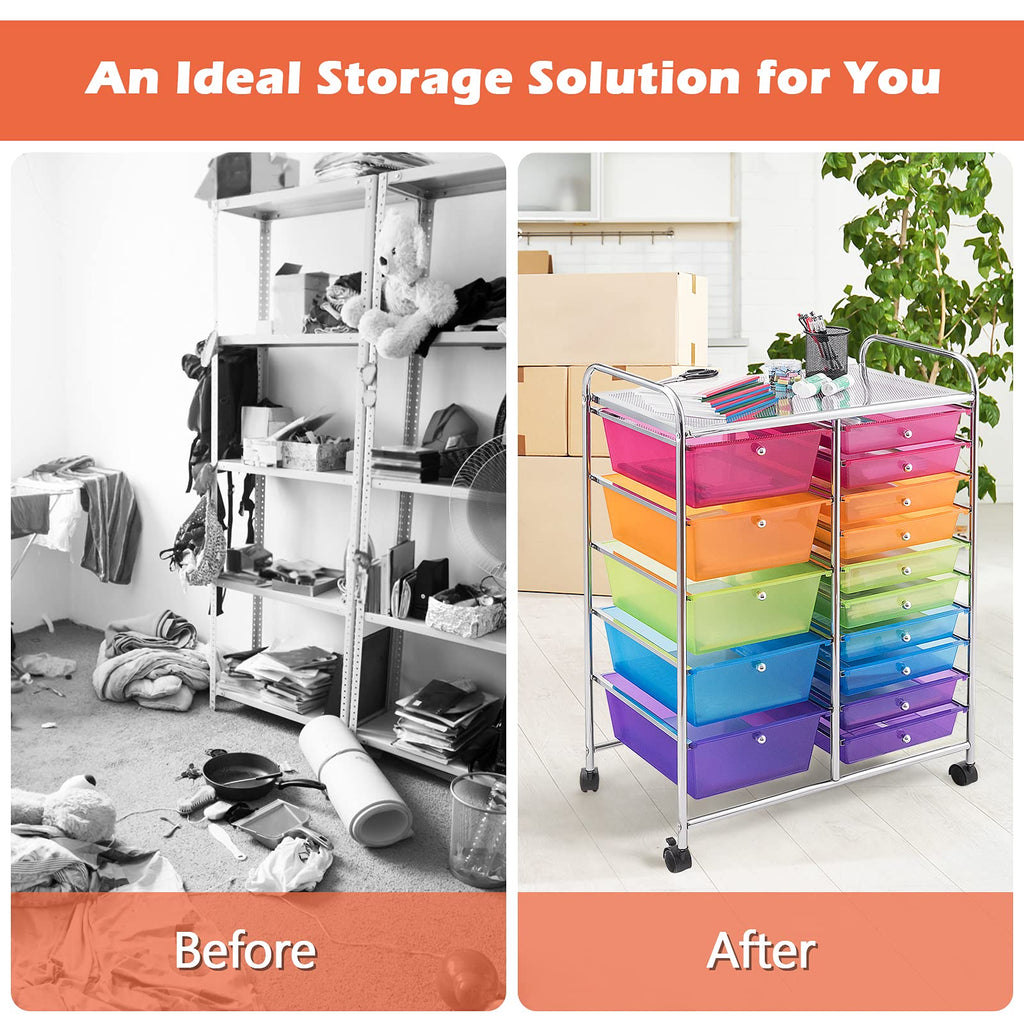 15 Drawer Rolling Storage Cart with Removable Drawers U6258