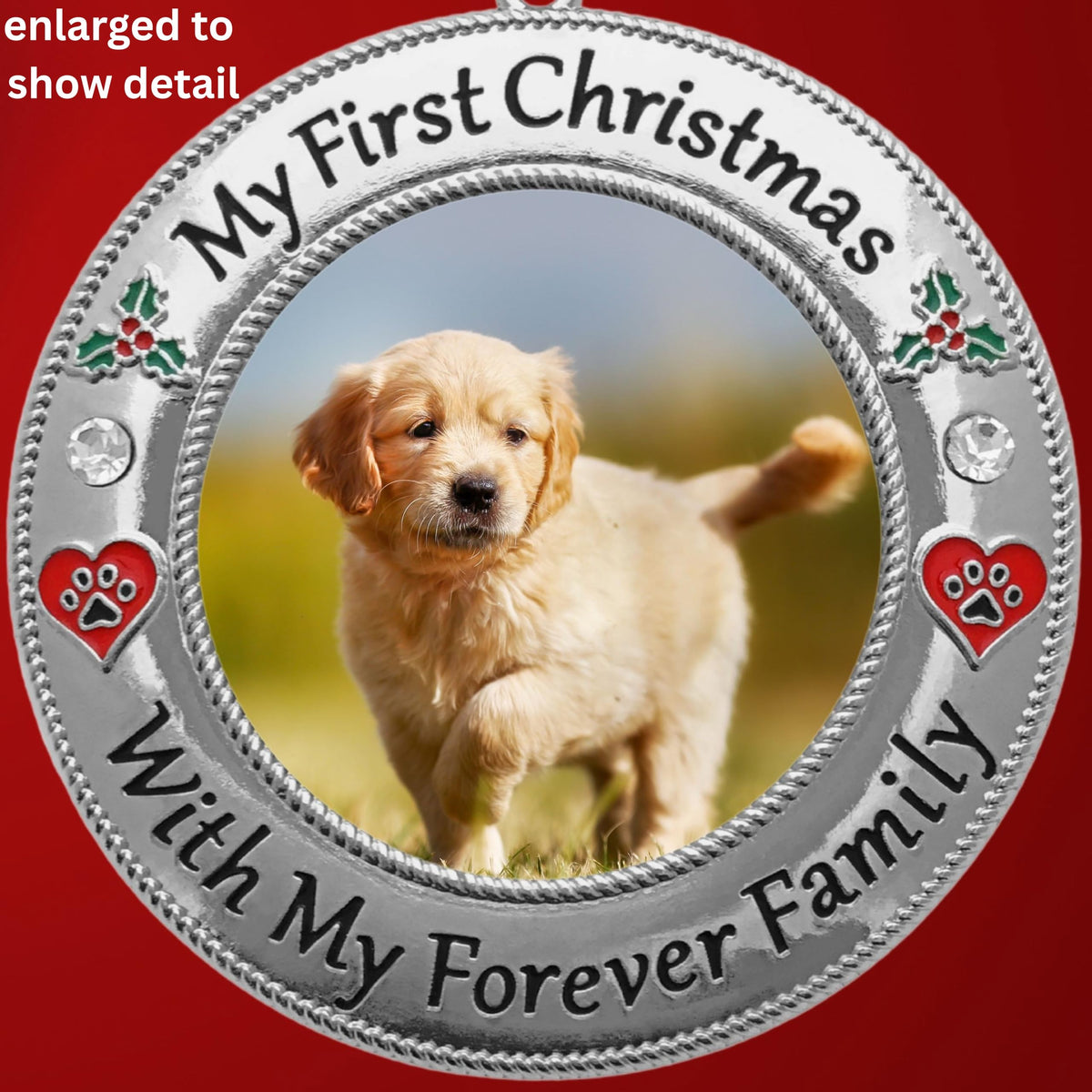 Dog Photo Ornament with Red Heart, 3 Inch S50611