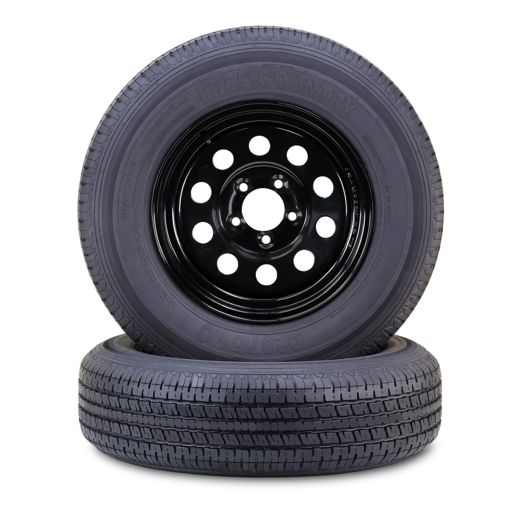 Trailer Tire Wheel ST205/75R15 10PR E 5X4.5 Black Pk2 F503