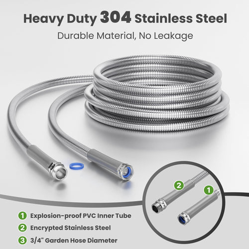100ft Stainless Steel Garden Hose with Spray Nozzle F88946