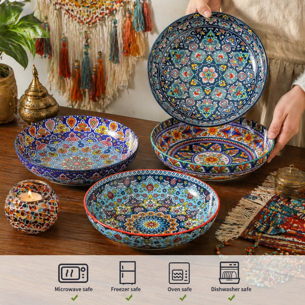 Pasta Bowls Set of 4, 42 oz Ceramic Serving Bowls W165397