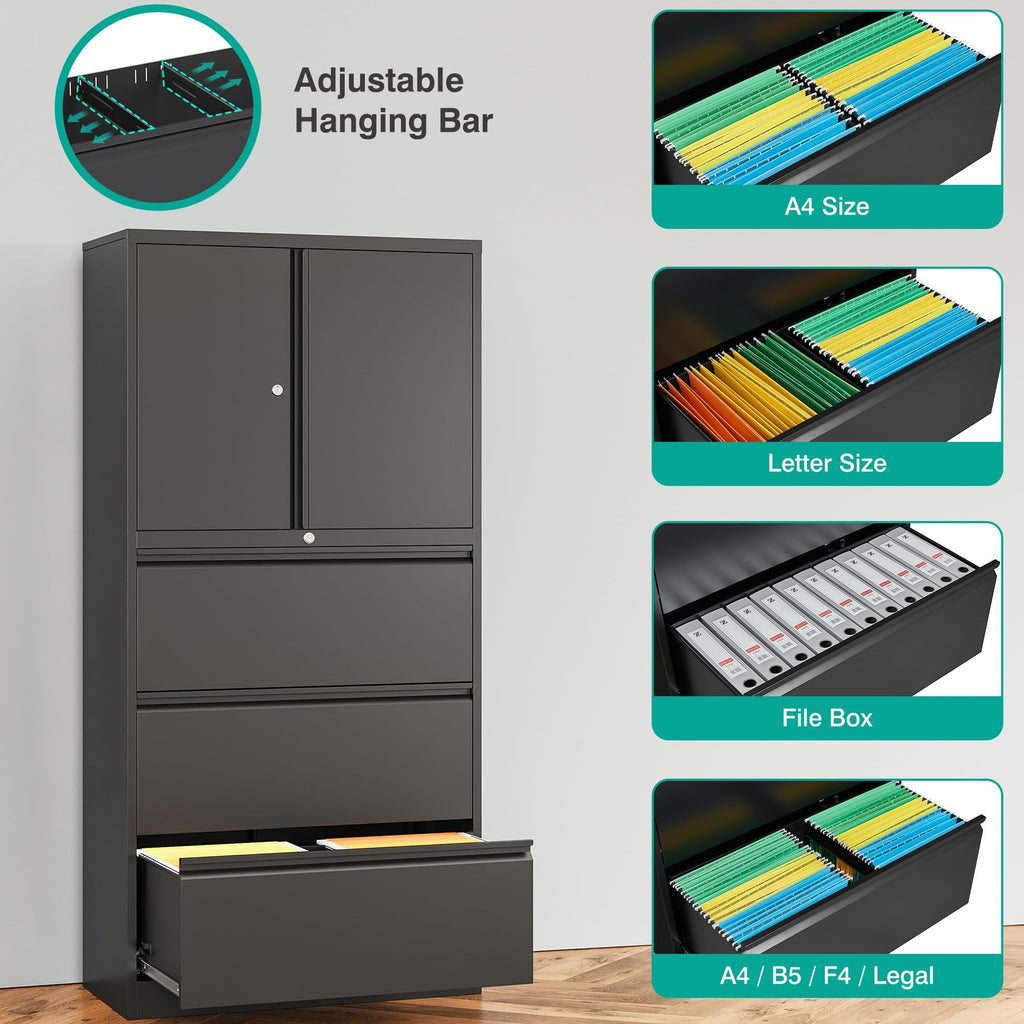 Black 3 Drawer Metal File Cabinet with Lock and Shelf G500