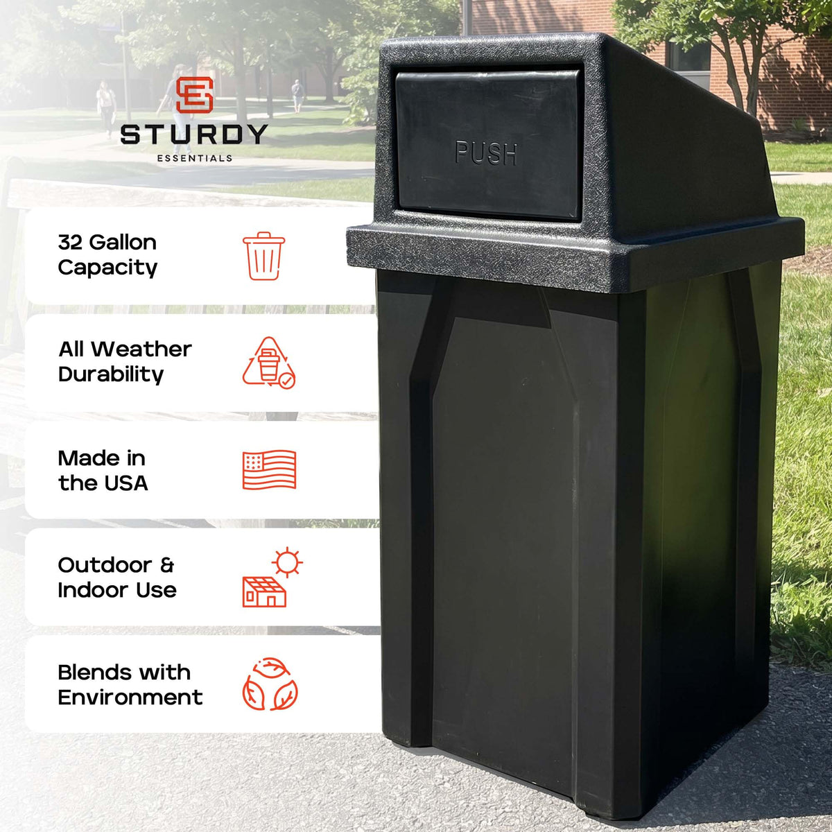 32 Gallon Outdoor Trash Can with Lid A6746