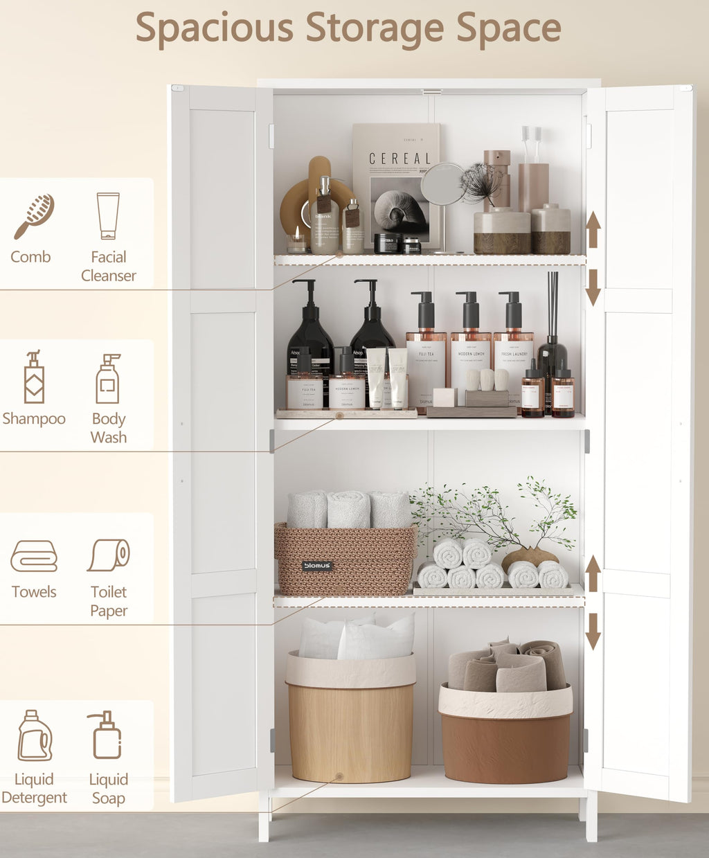51.2"H Tall White 2 Doors Bathroom Cabinet M95138
