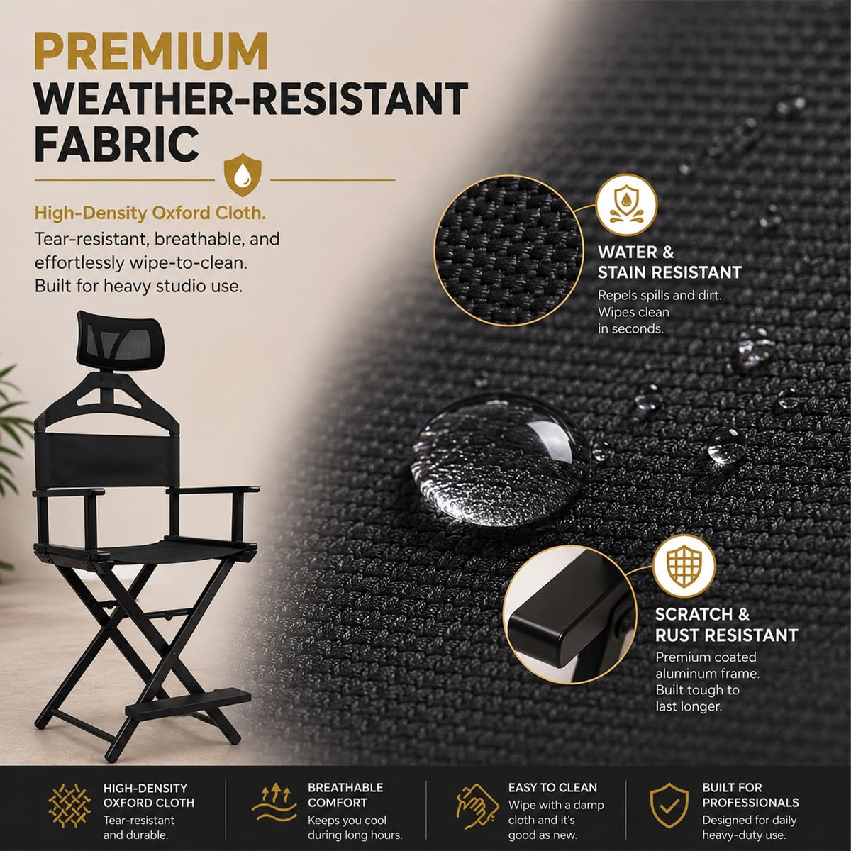 Extra Tall Foldable Directors Chair with Adjustable Mesh Headrest C92516