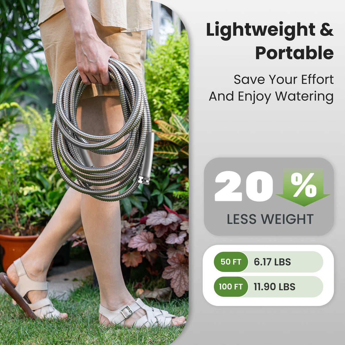 100ft Stainless Steel Garden Hose with Spray Nozzle F88946