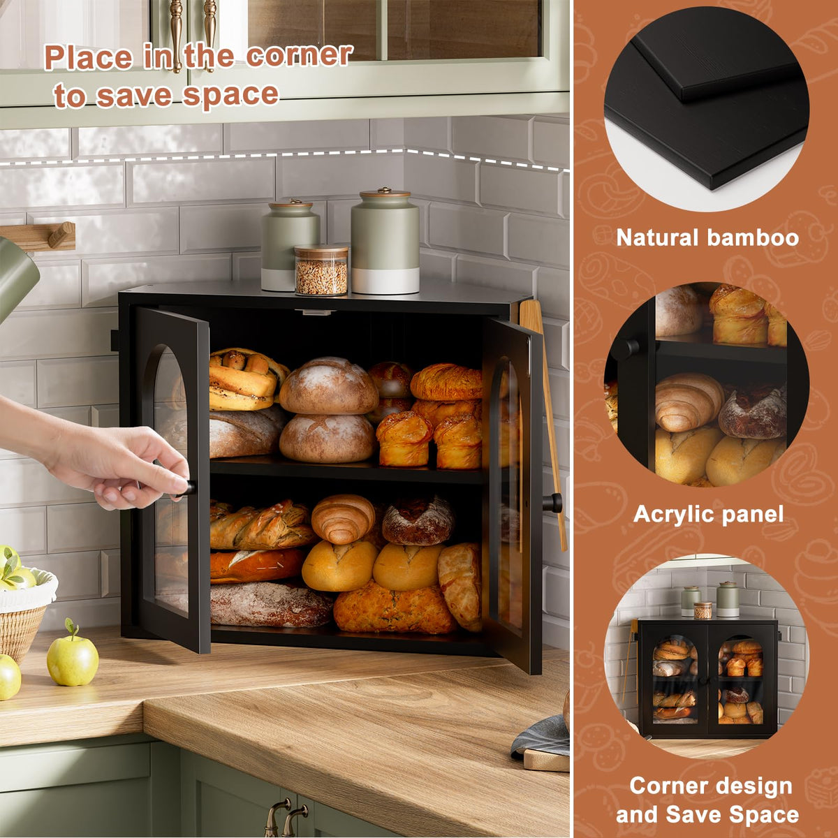 2 Tier Corner Bread Box with Acrylic Door G201596