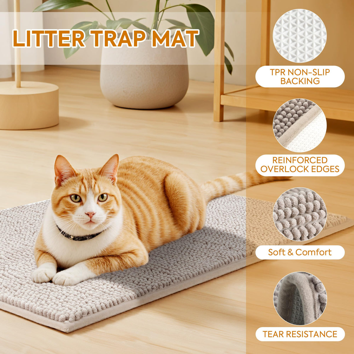Soft Chenille Cat Litter Box Mat 48'' x 36'' N6515