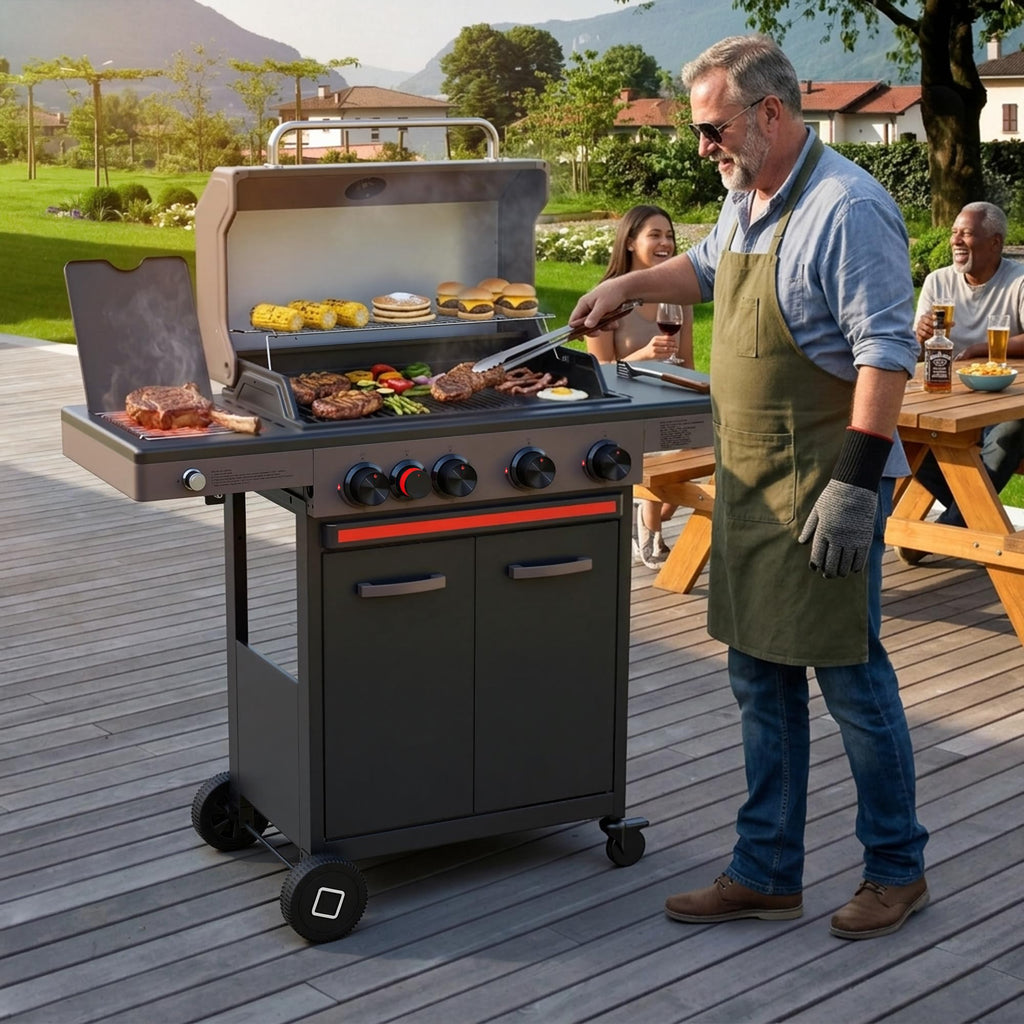 4 Burner Propane Gas Grill with Infrared Side Burner U11546