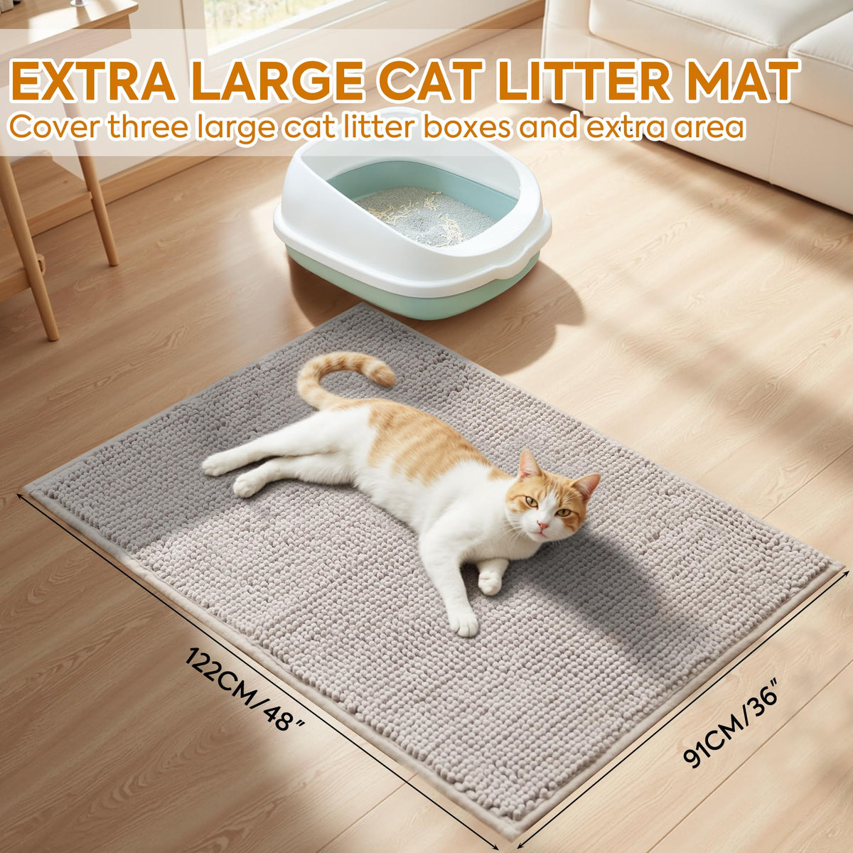 Soft Chenille Cat Litter Box Mat 48'' x 36'' N6515