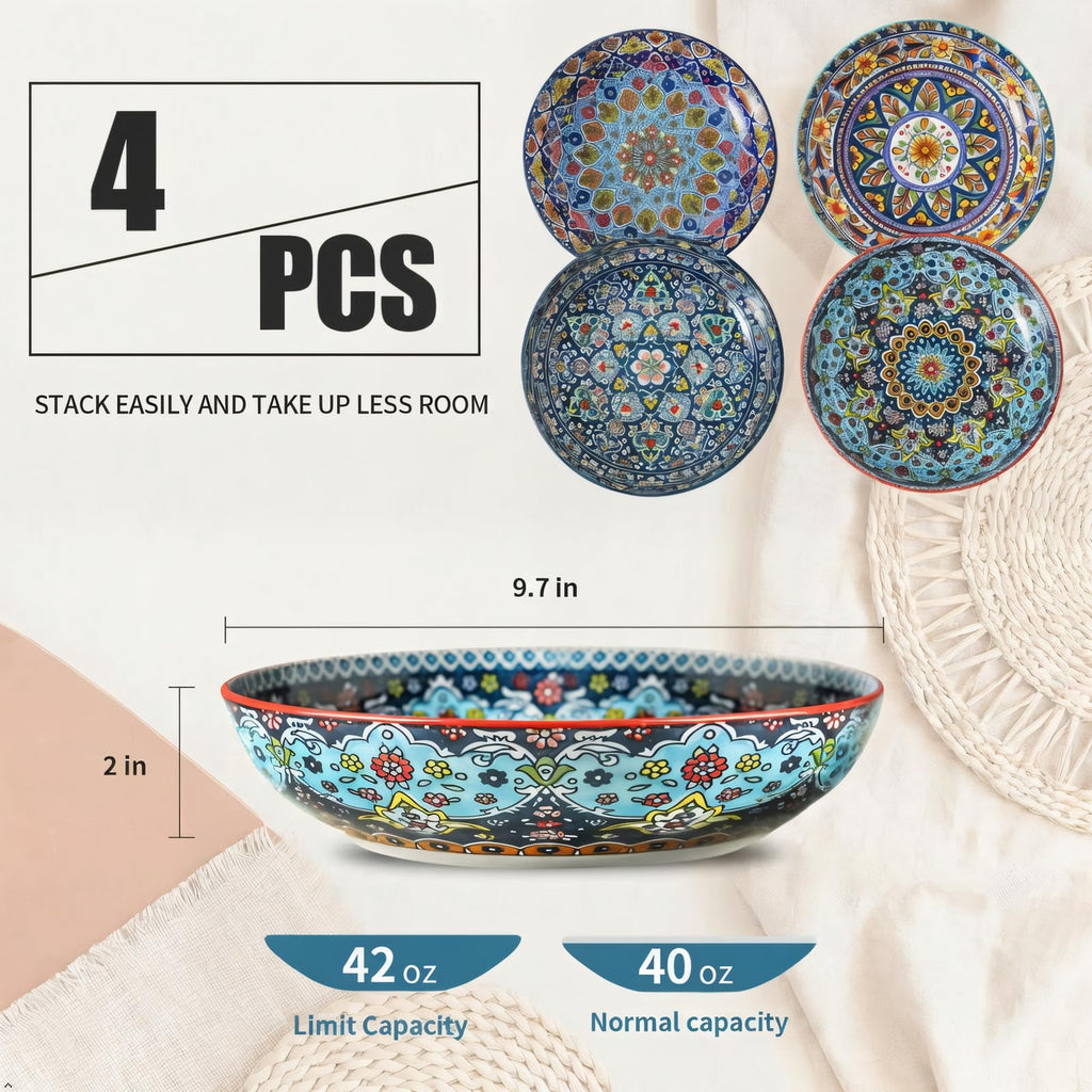 Pasta Bowls Set of 4, 42 oz Ceramic Serving Bowls W165397