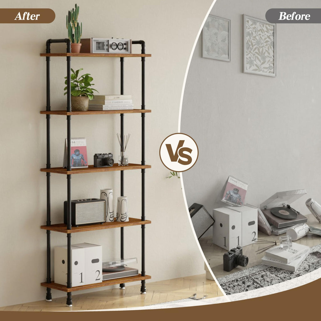 5 Tier Rustic Brown Bookshelf D651