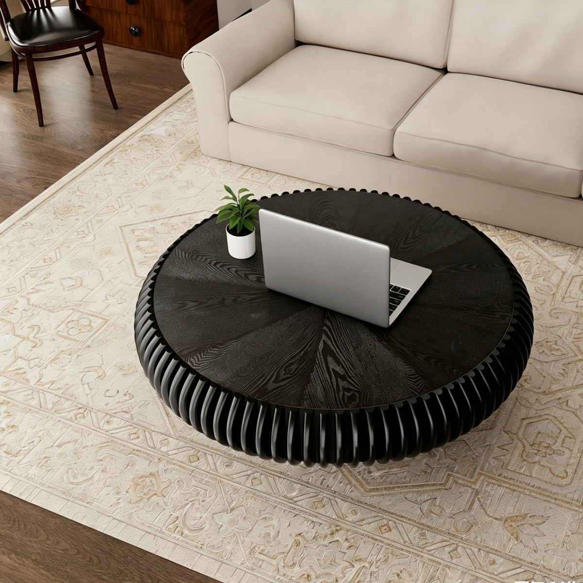 Black Round Fluted Drum Coffee Table V829