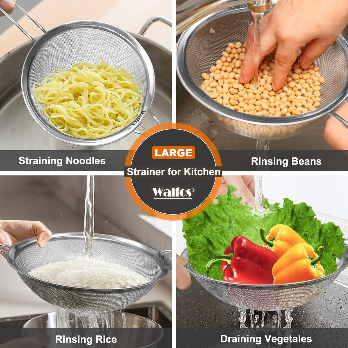 Large Fine Mesh Stainless Steel Strainer Set of 2 L30656