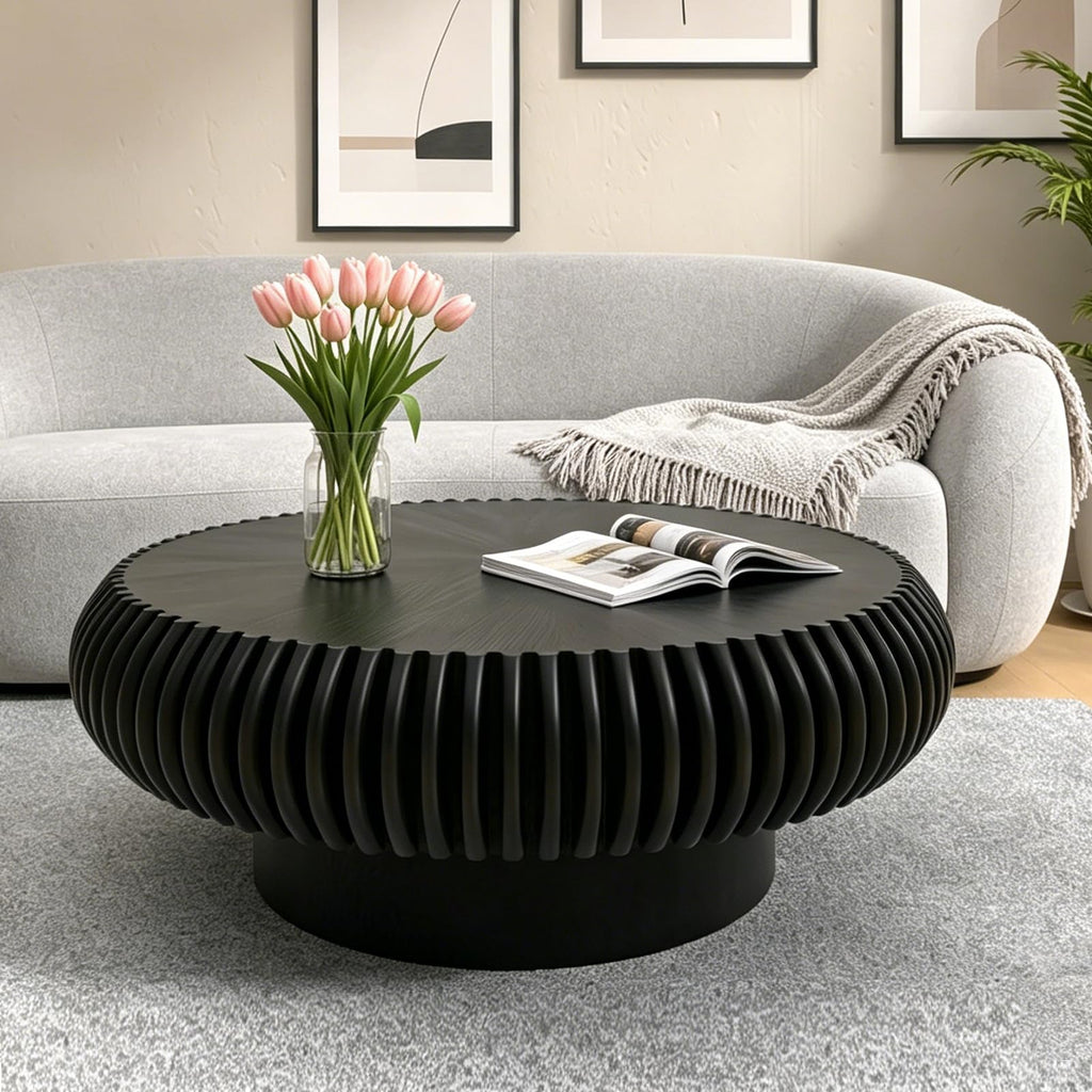 Black Round Fluted Drum Coffee Table V829