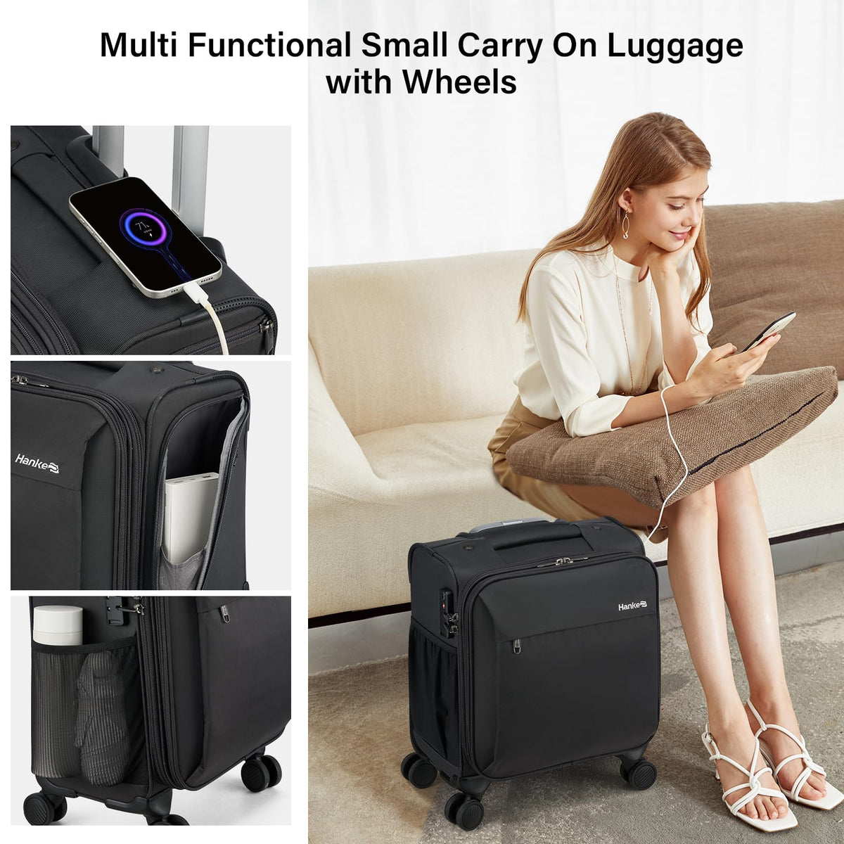 16 Inch Underseat Carry On Luggage with Wheels Dark Gray R749941