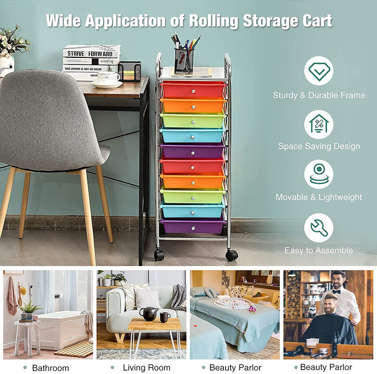 10 Drawer Rolling Storage Organizer Cart L36916