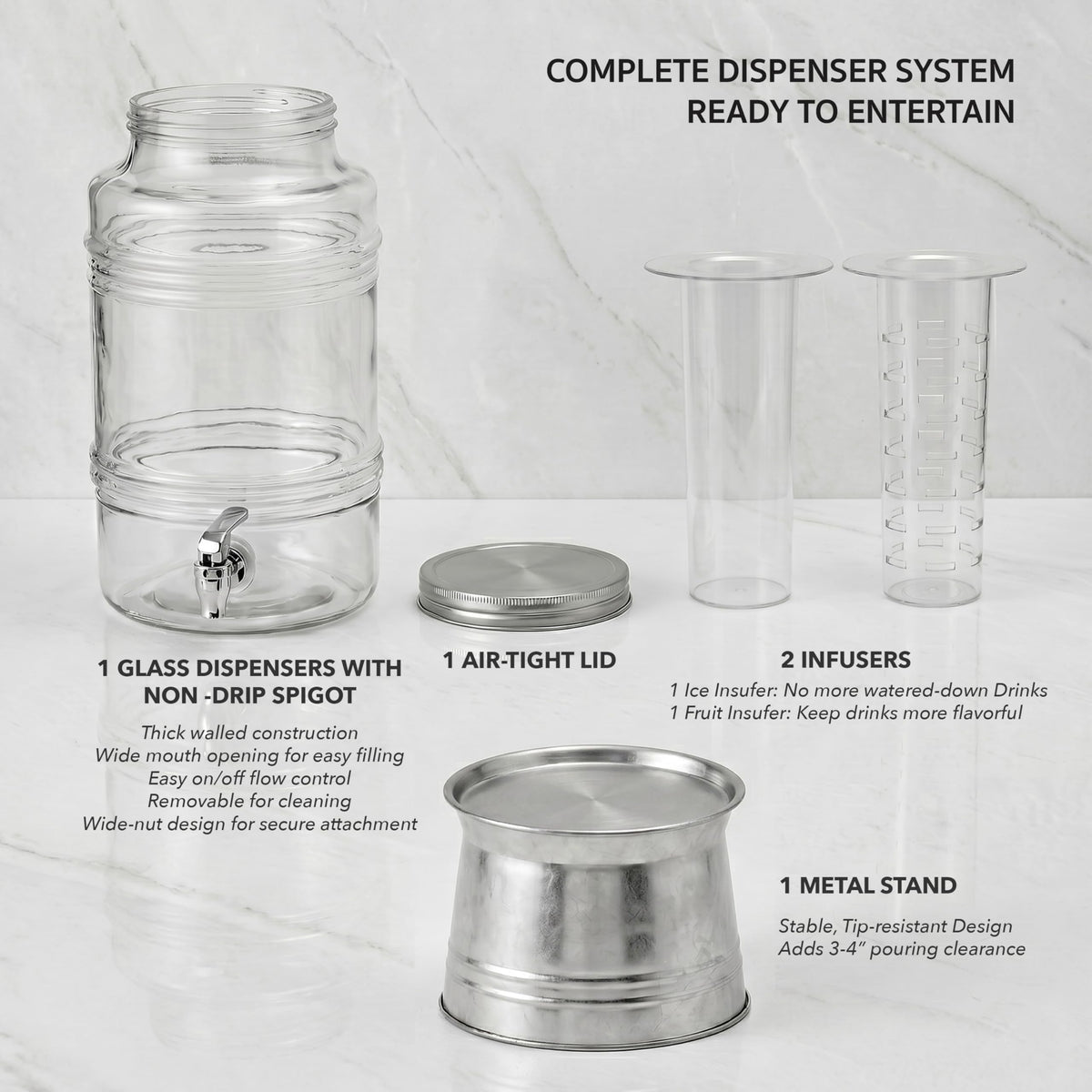 Glass Beverage Dispenser with Metal Stand M2595