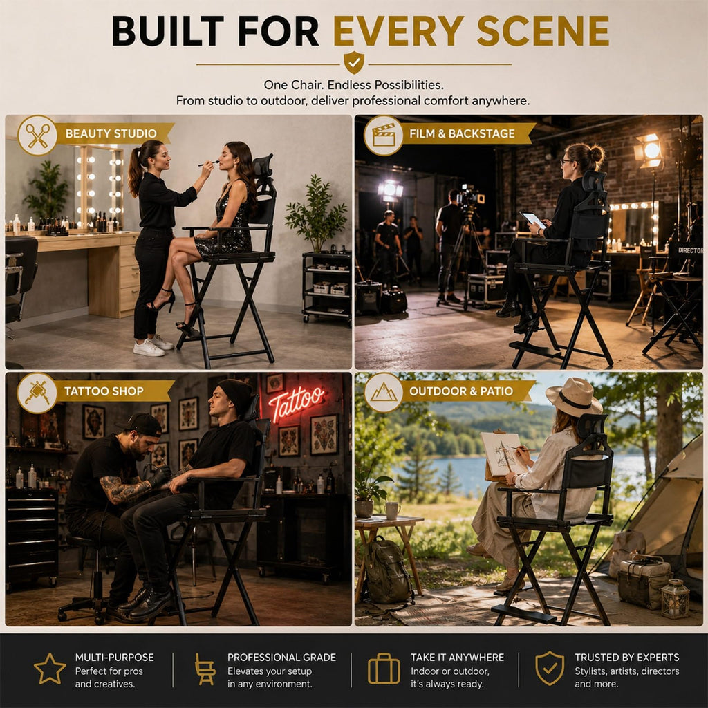 Extra Tall Foldable Directors Chair with Adjustable Mesh Headrest C92516