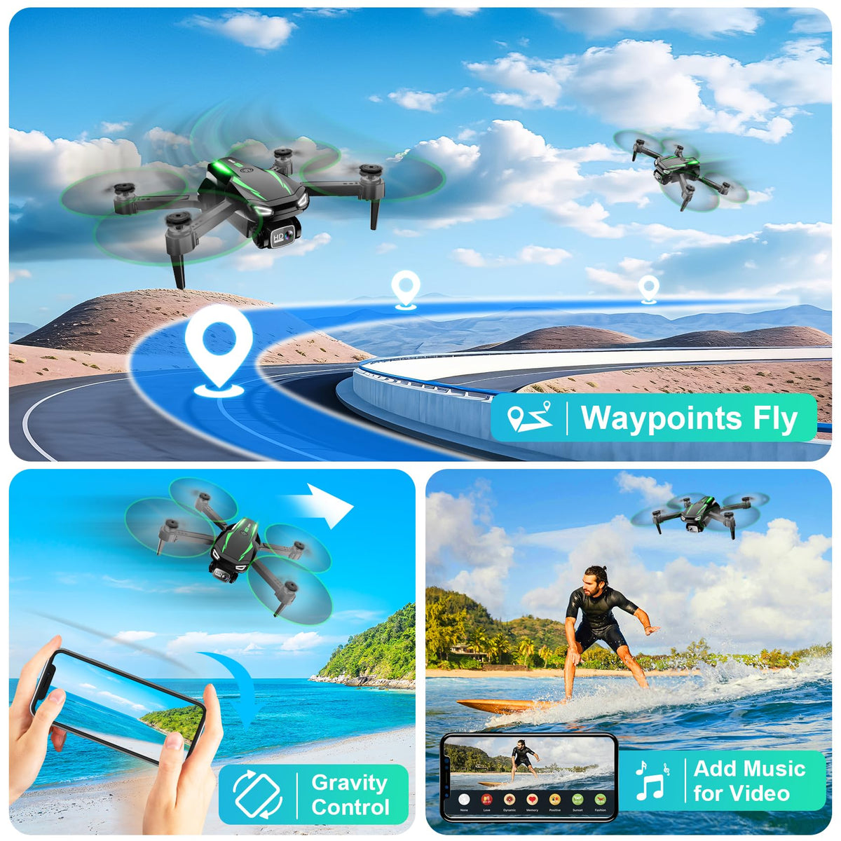 Foldable Mini Drone with 1080P Camera, 2 Batteries G168
