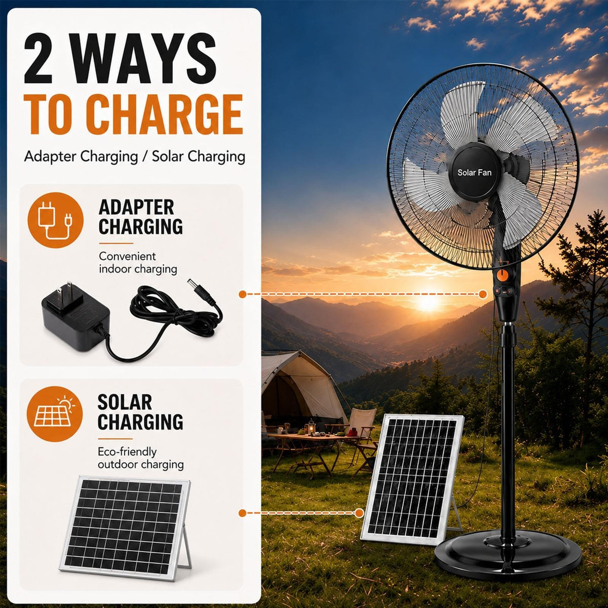 Rechargeable Pedestal Fan with Solar Panel Y983810