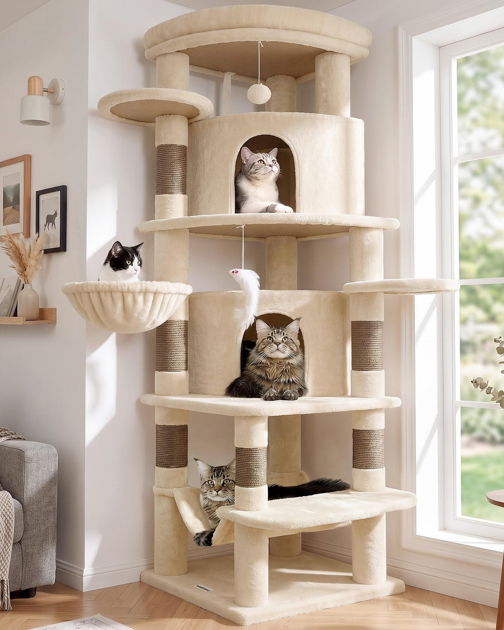 Beige 66inch Corner Cat Tree Tower C5081