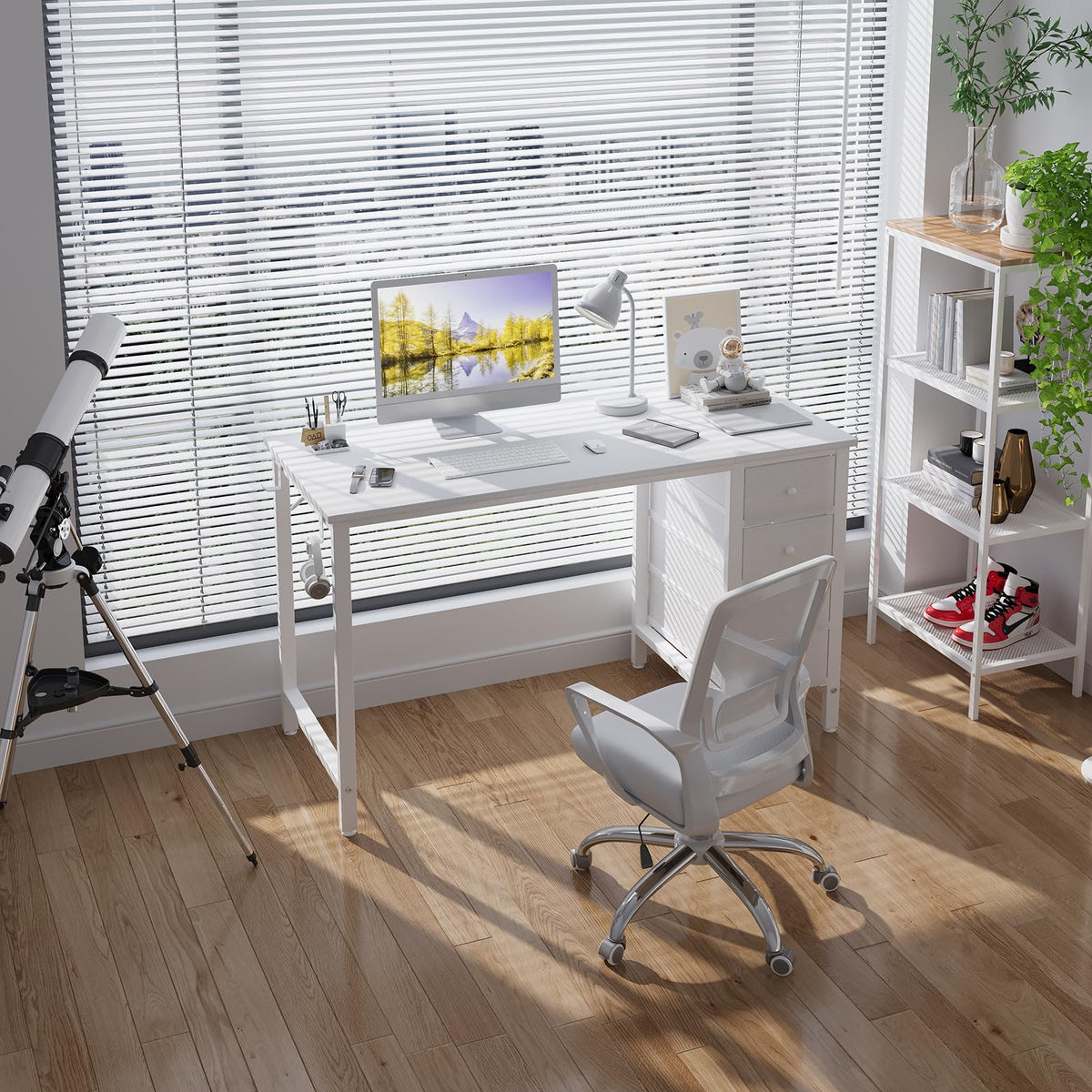White 47 Inch Computer Desk with Drawers B319099