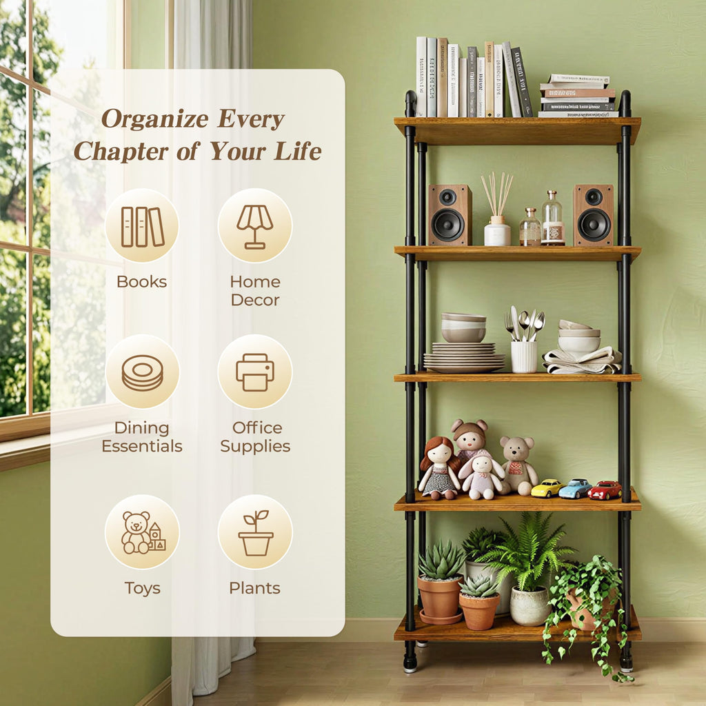5 Tier Rustic Brown Bookshelf D651