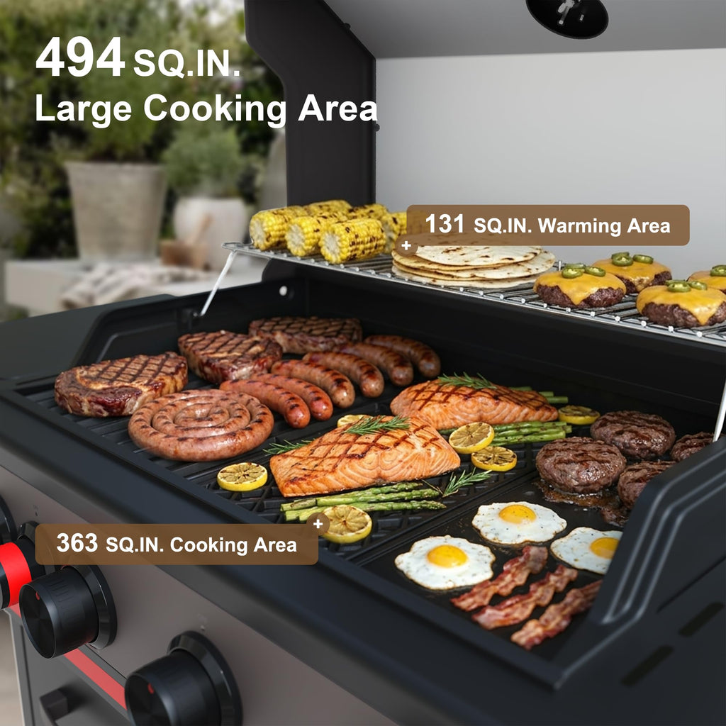 4 Burner Propane Gas Grill with Infrared Side Burner U11546