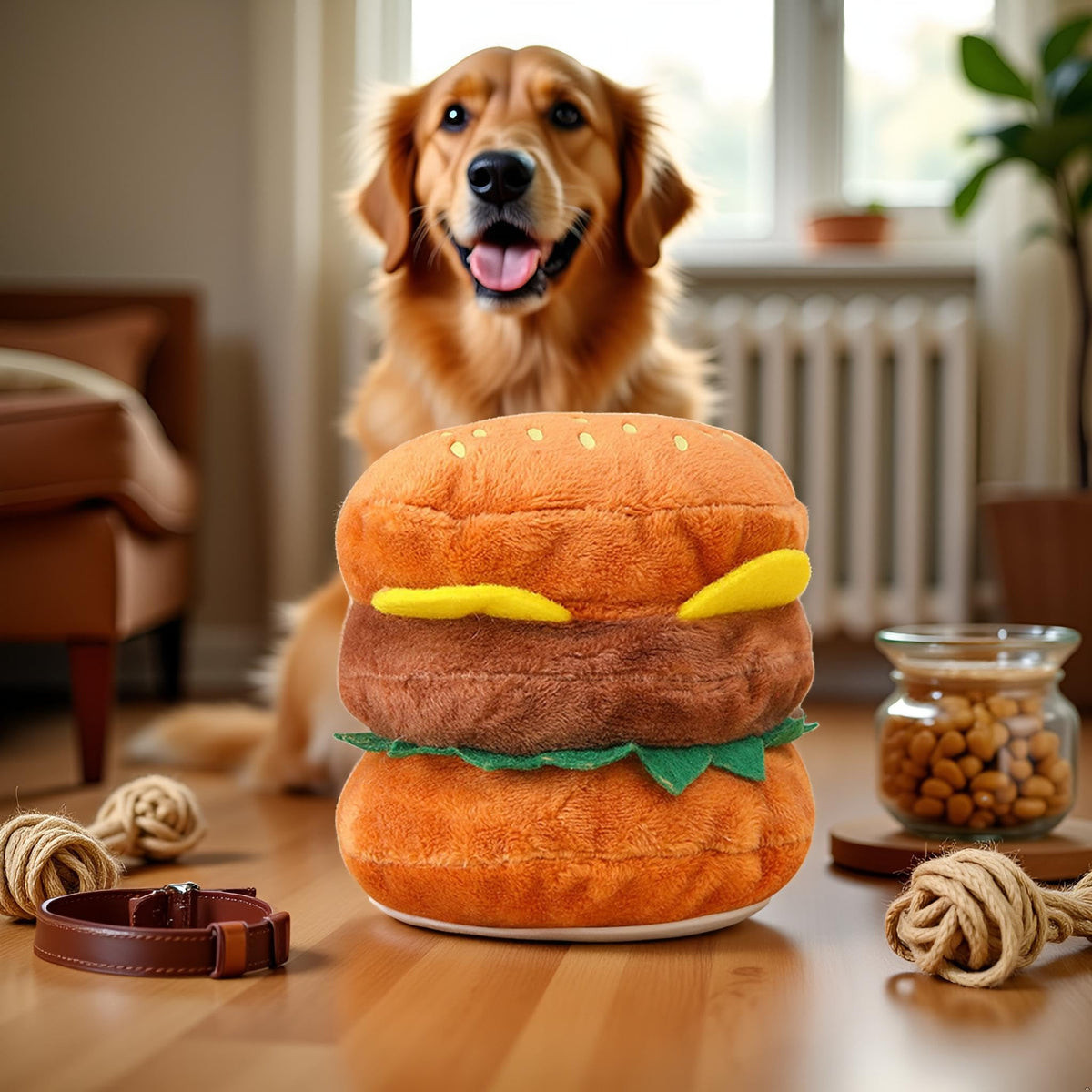 Hamburger Shape Dog Plush Squeaky Toy E1966