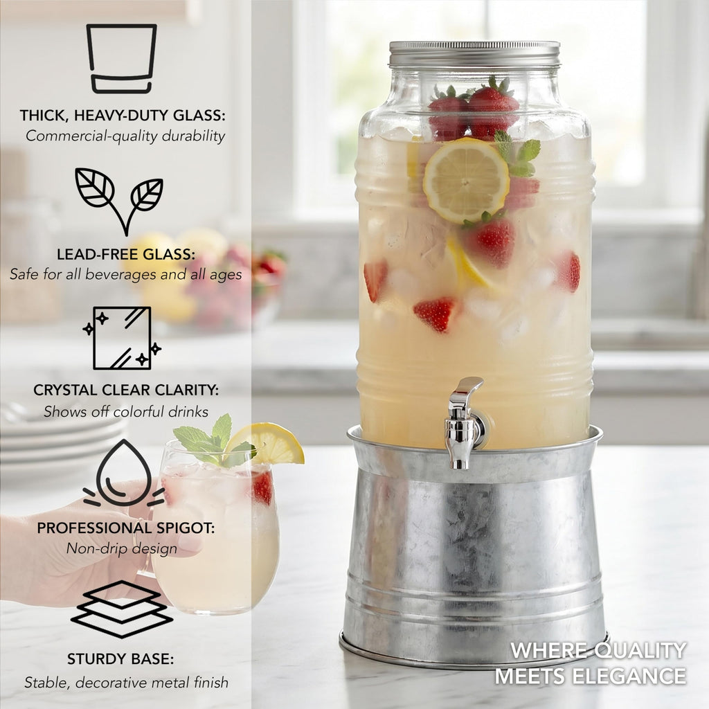 Glass Beverage Dispenser with Metal Stand M2595