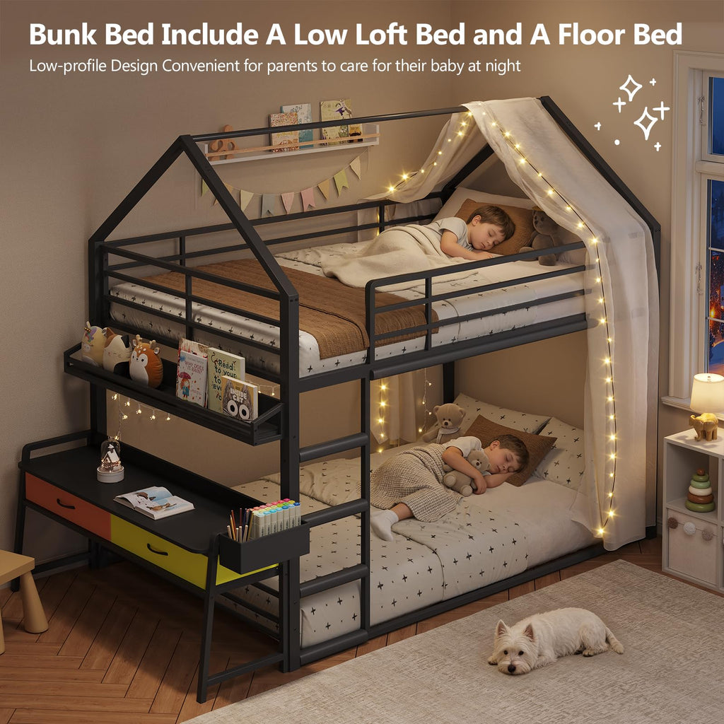 Twin Over Twin Bunk Bed with Desk and Drawers H97976