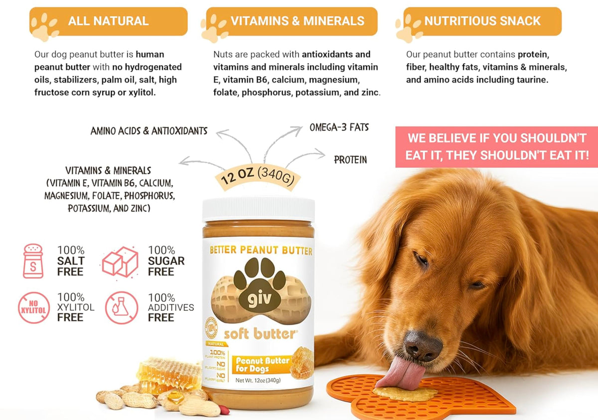 All Natural Peanut Butter for Dogs, 2 Ingredients, 4oz Pouches (6 Count) Q7591