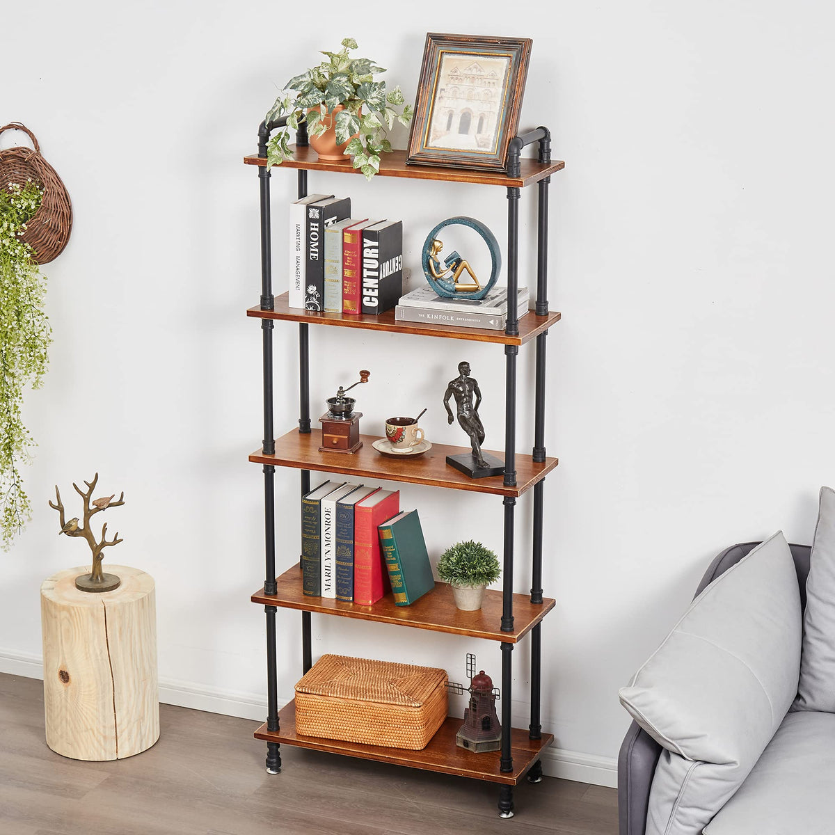 5 Tier Rustic Brown Bookshelf D651