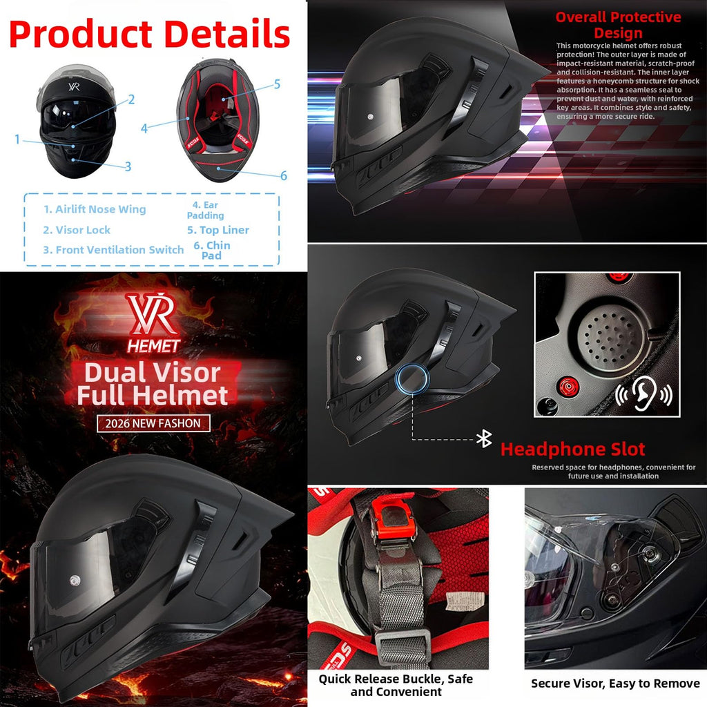 Full Face Motorcycle Helmet DOT Dual Sun Visor Y347232