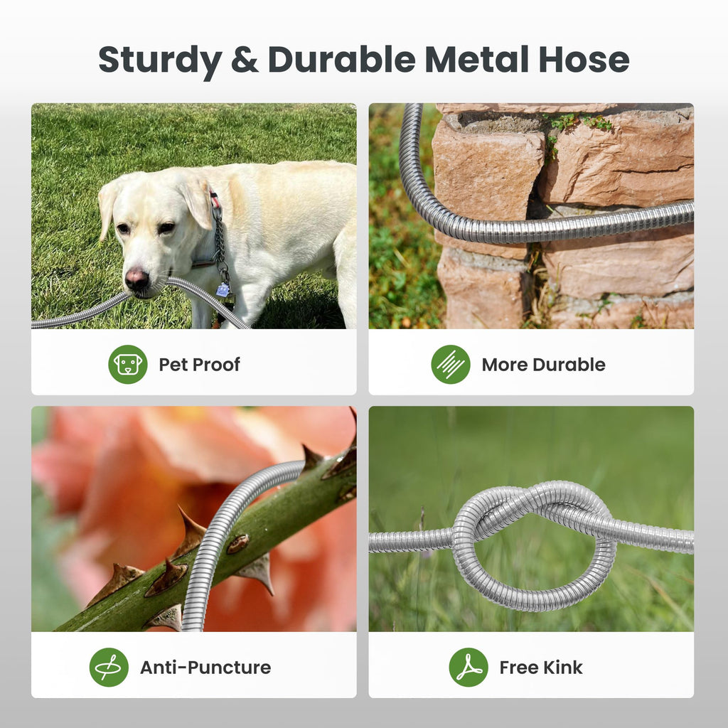 100ft Stainless Steel Garden Hose with Spray Nozzle F88946