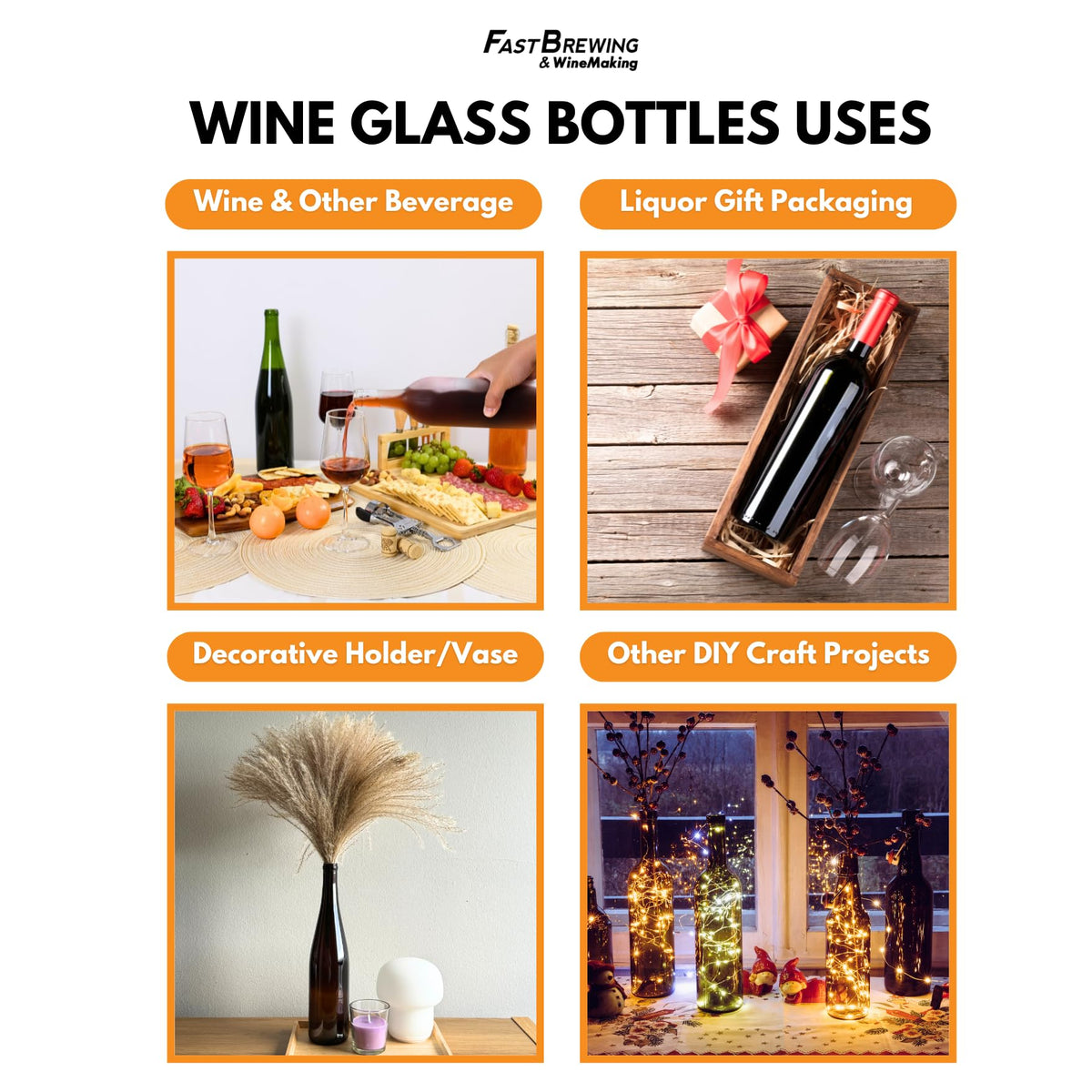 750ml Clear Glass Bottles with Lids, 48-Pack I400