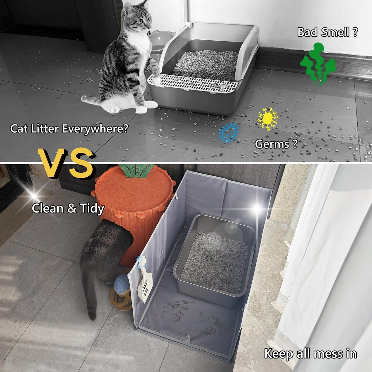 Extra Large Open Top High Sided Cat Litter Box Enclosure Q271604