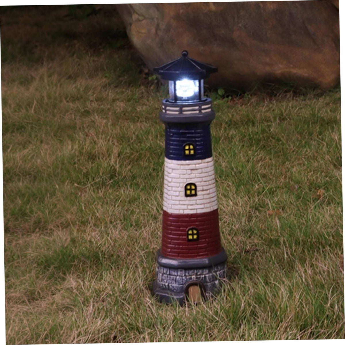 15" Tall Waterproof Resin Lighthouse Lamp with Rotating LED E72931