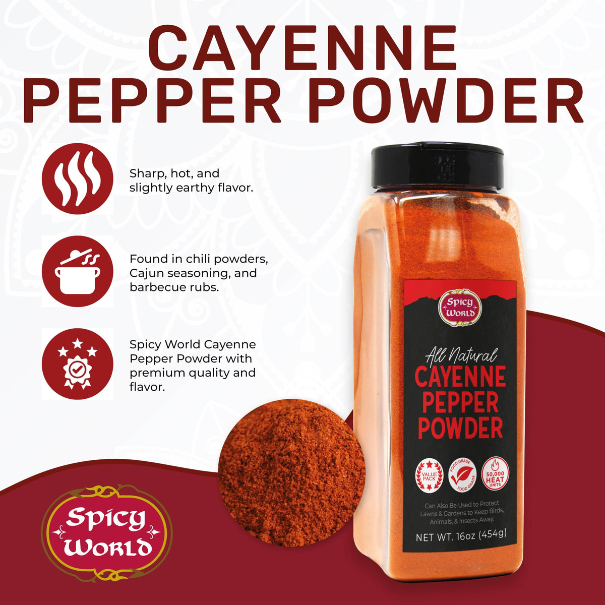 Cayenne Pepper Powder 16oz Jar 50,000 SHU Gluten Free U700496