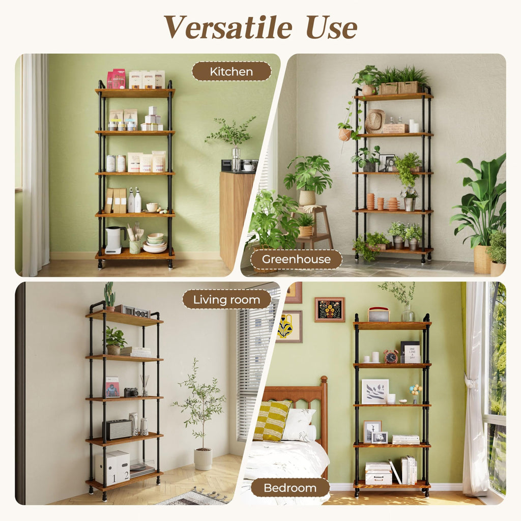 5 Tier Rustic Brown Bookshelf D651