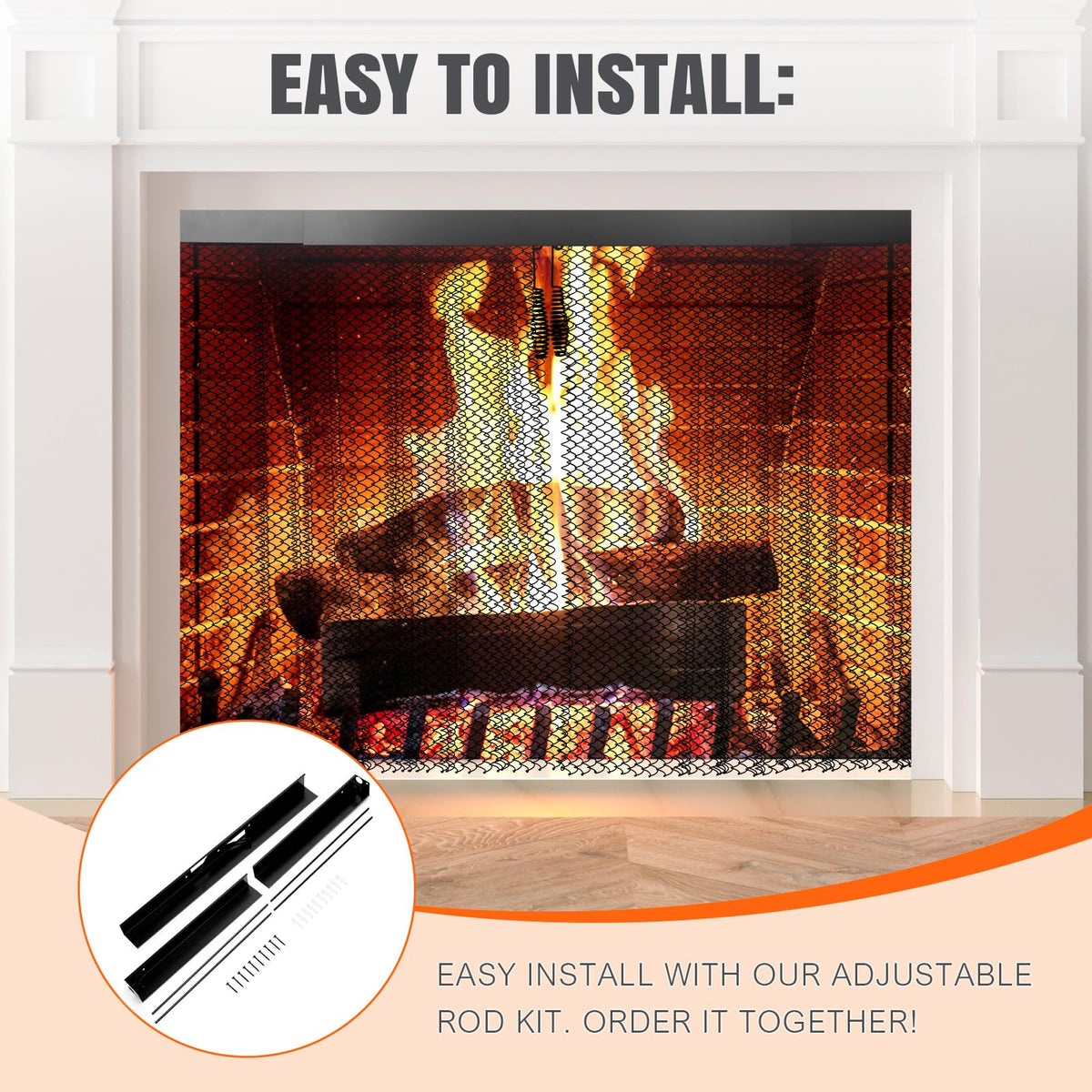 2 Pcs Fireplace Screen Mesh Curtain C942
