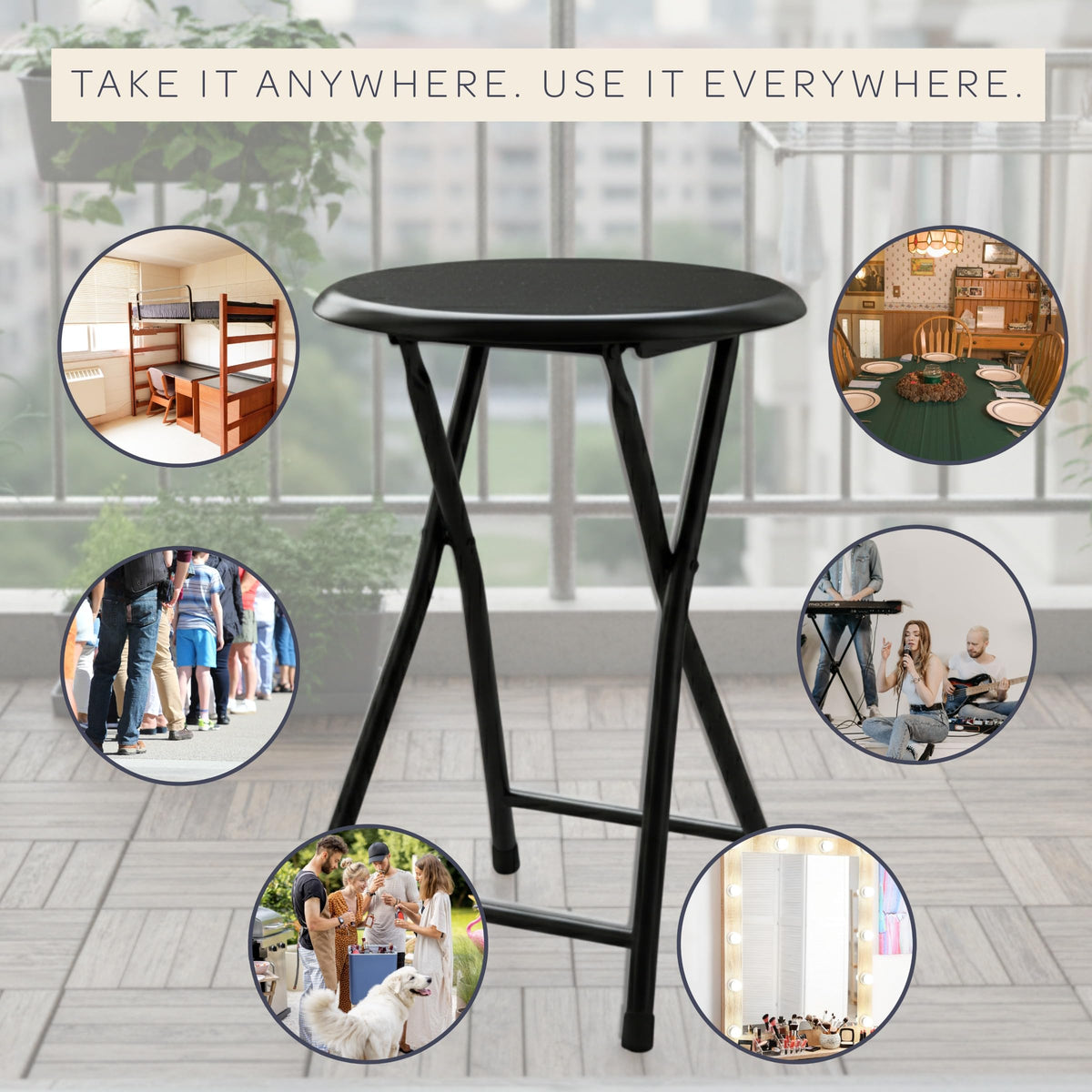 Folding Backless Stool 18-Inch 225lb Capacity K658819