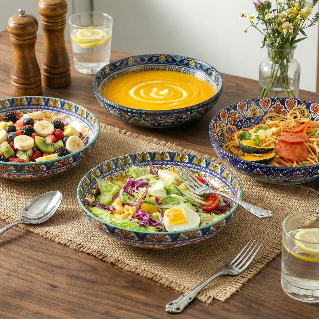 Pasta Bowls Set of 4, 42 oz Ceramic Serving Bowls W165397