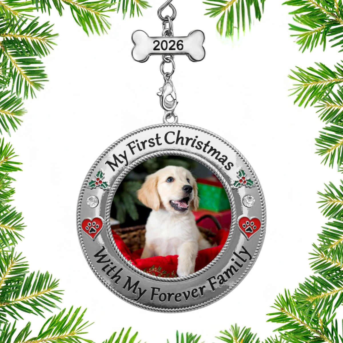 Dog Photo Ornament with Red Heart, 3 Inch S50611