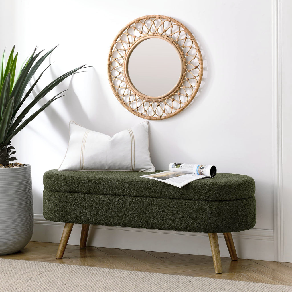 Oval Storage Bench with Rubber Wood Legs I4832