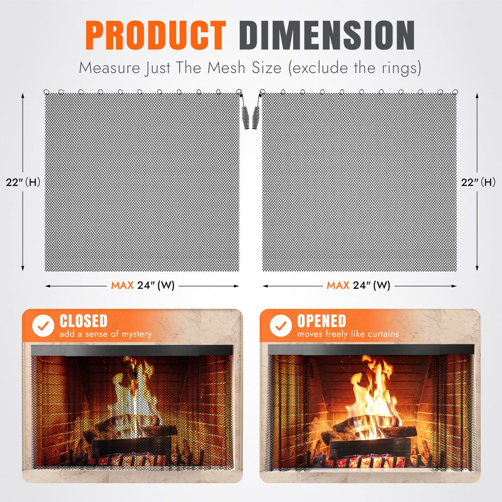 2 Pcs Fireplace Screen Mesh Curtain C942