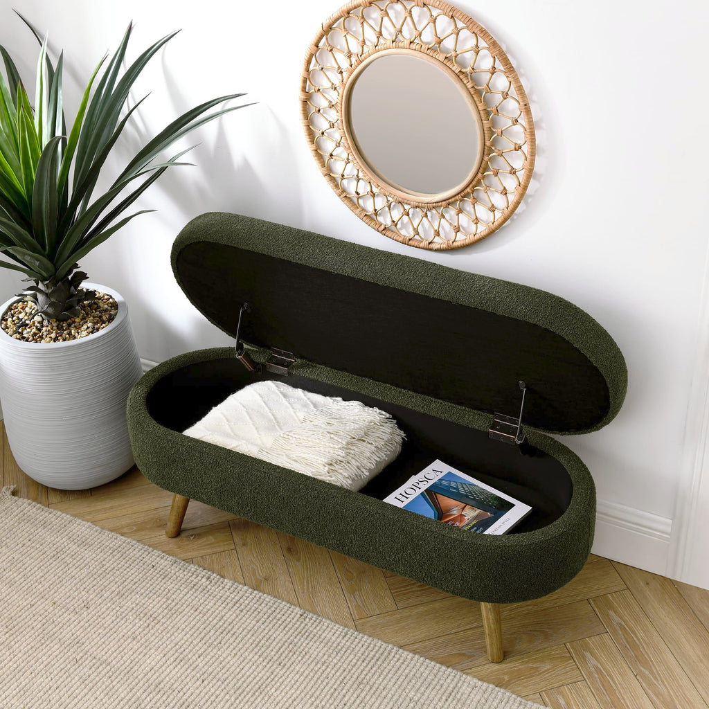 Oval Storage Bench with Rubber Wood Legs I4832