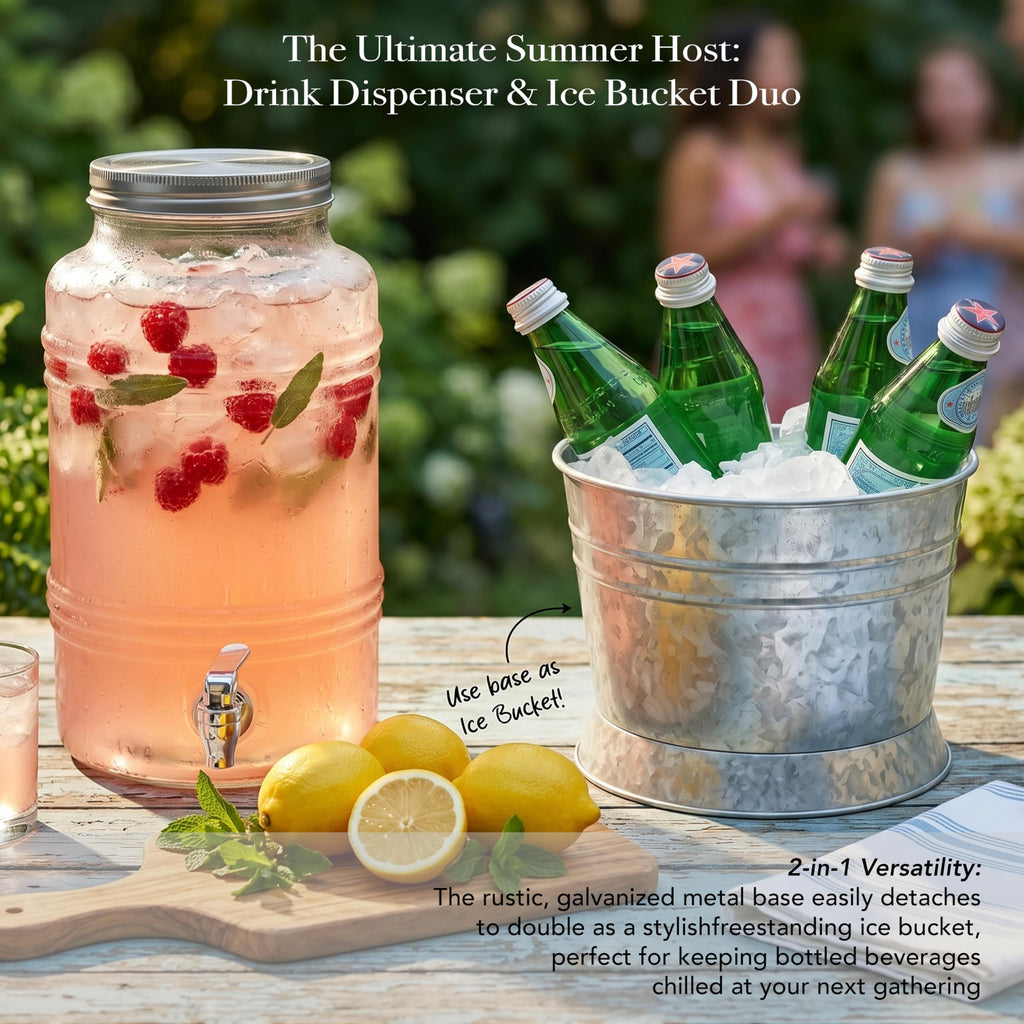 Glass Beverage Dispenser with Metal Stand M2595