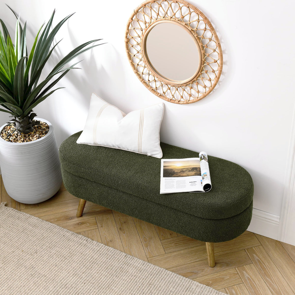 Oval Storage Bench with Rubber Wood Legs I4832